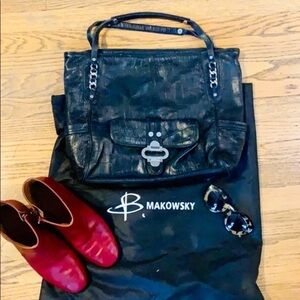 B Makowsky Leather Tote with Chain Accents